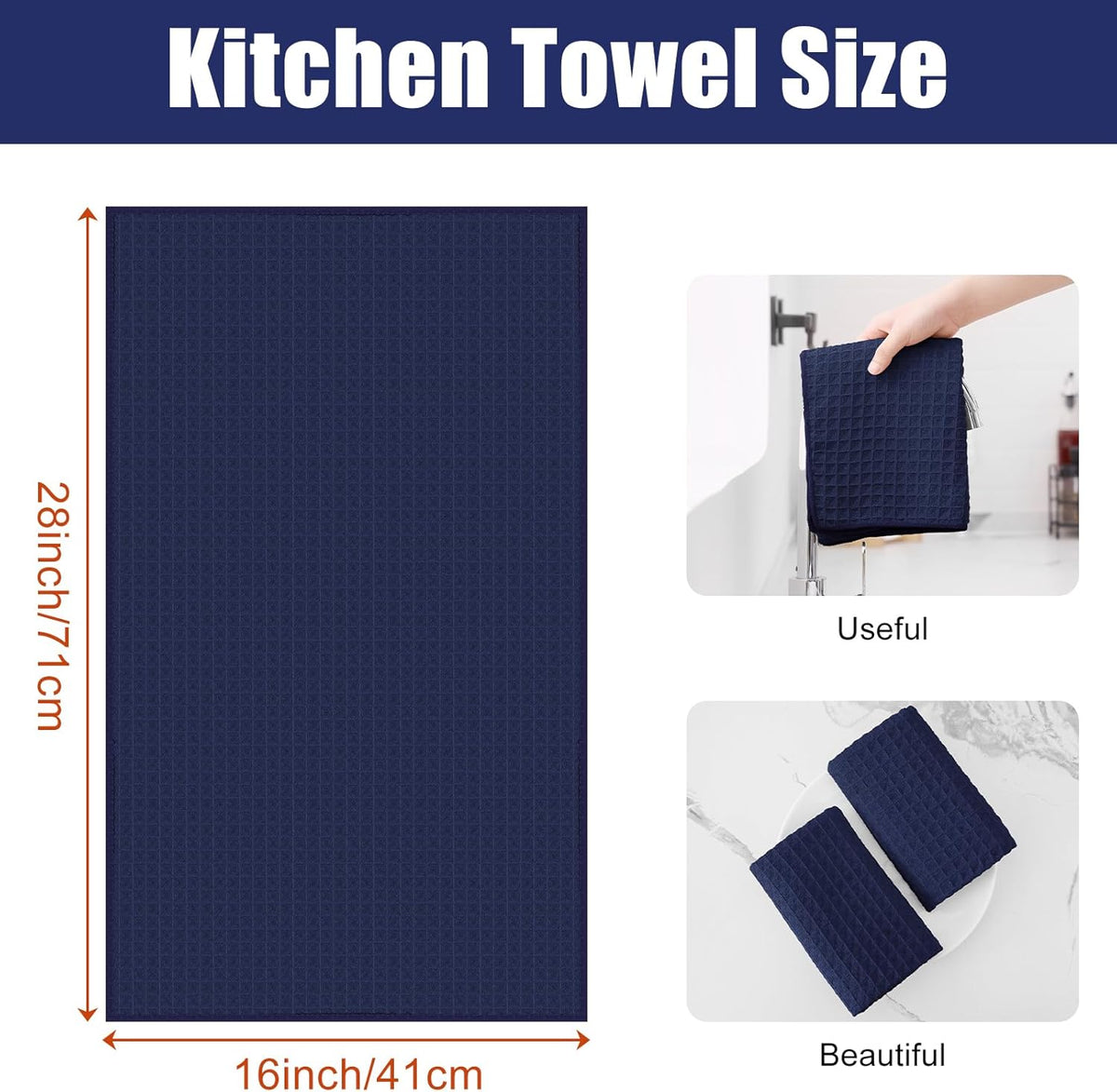 Homaxy Microfiber Waffle Weave Kitchen Towels, 16 x 28 Inch Ultra Absorbent and Solid Color Dish Towels, 6 Pack, Navy Blue
