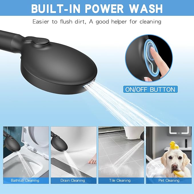 VXV Filtered Shower Head, 8 Modes High Pressure Shower Head with Handheld, 5" Showerhead Built in Power Wash for Clean, Remove Chlorine & Hard Water, with 71" Shower Hose & Shower Bracket(Matte Black)