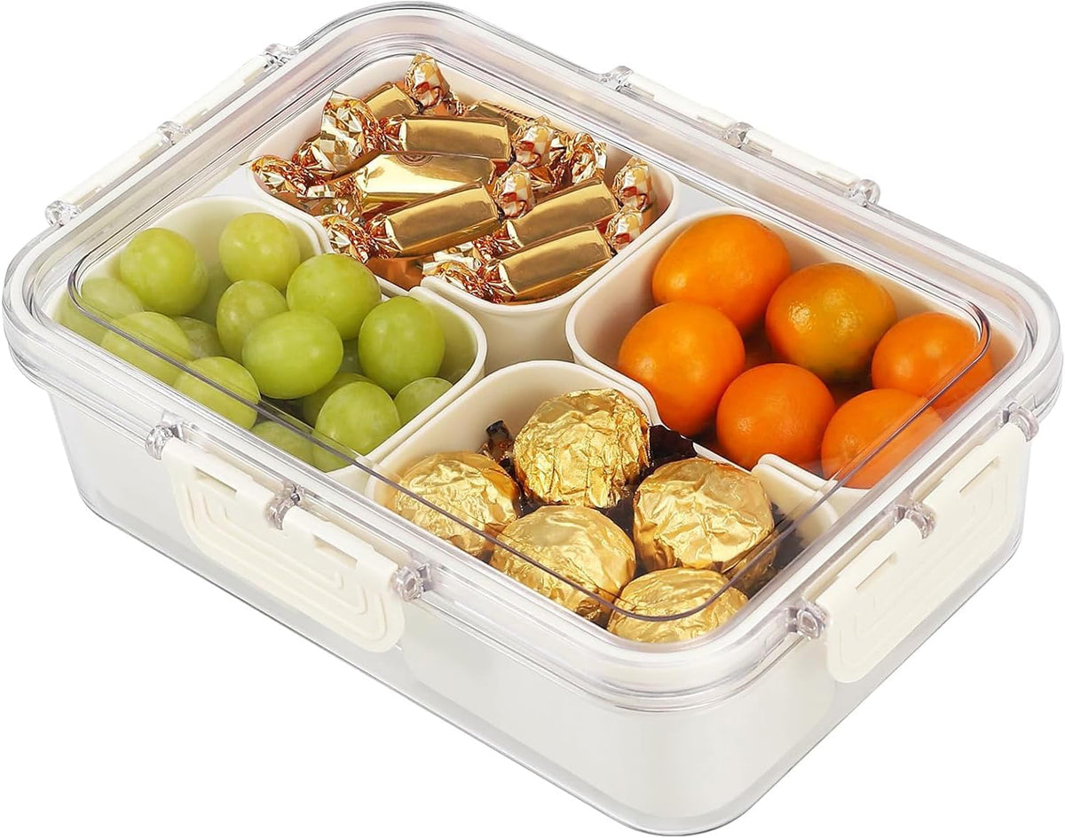 Snack Box Container, 4 Compartments Divided Serving Tray with Lid, Snackle Box Container, Snack Organizer for Fruit, Veggie, Perfect for Party, Entertaining