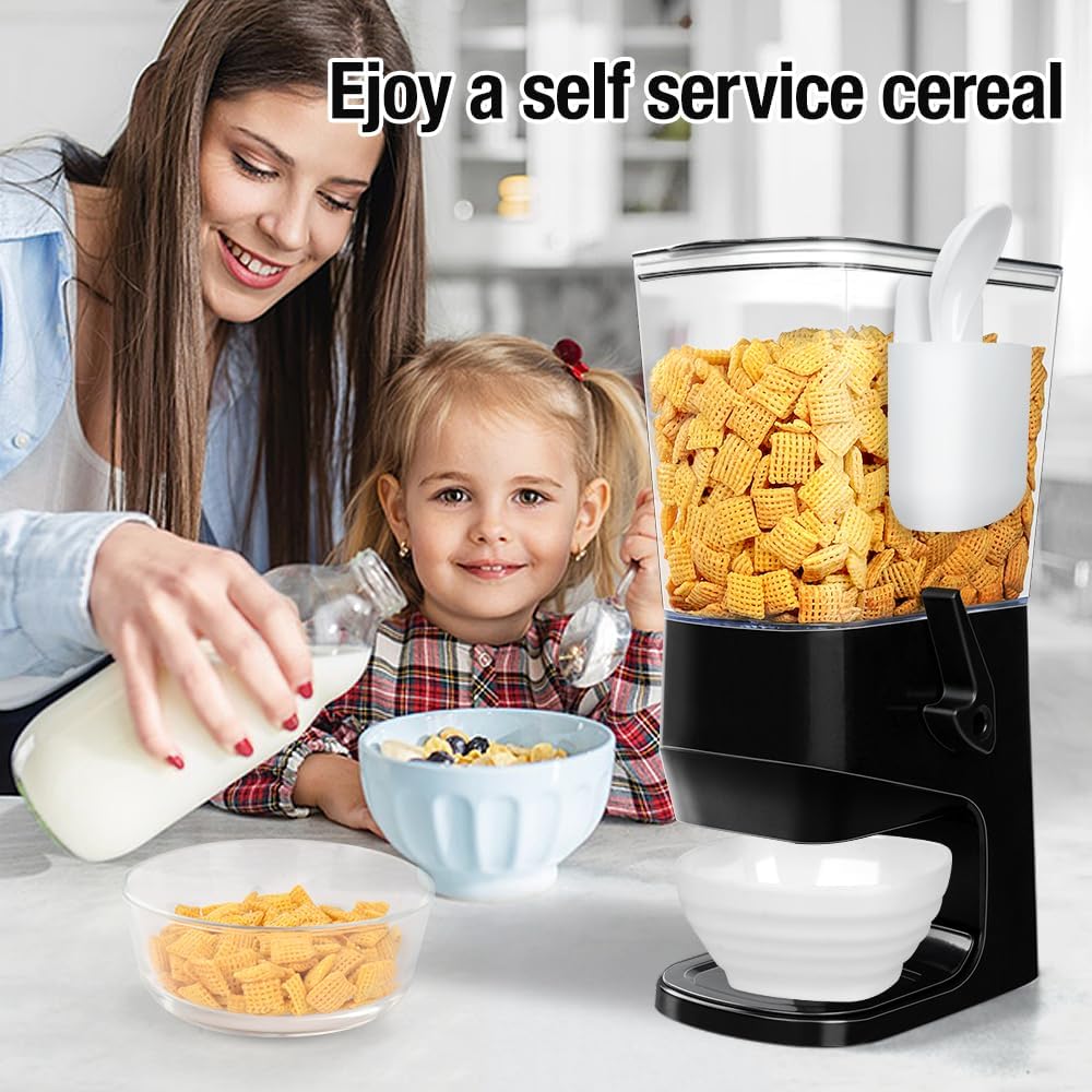 Cereal Dispenser Countertop Wath Bowls and Spoons Cereal Containers Storage for Pantry Snack Organizer Dry Food Storage Container with Lid for Kitchen Organization Oatmeal Nut Granol（Black 1 pack ）
