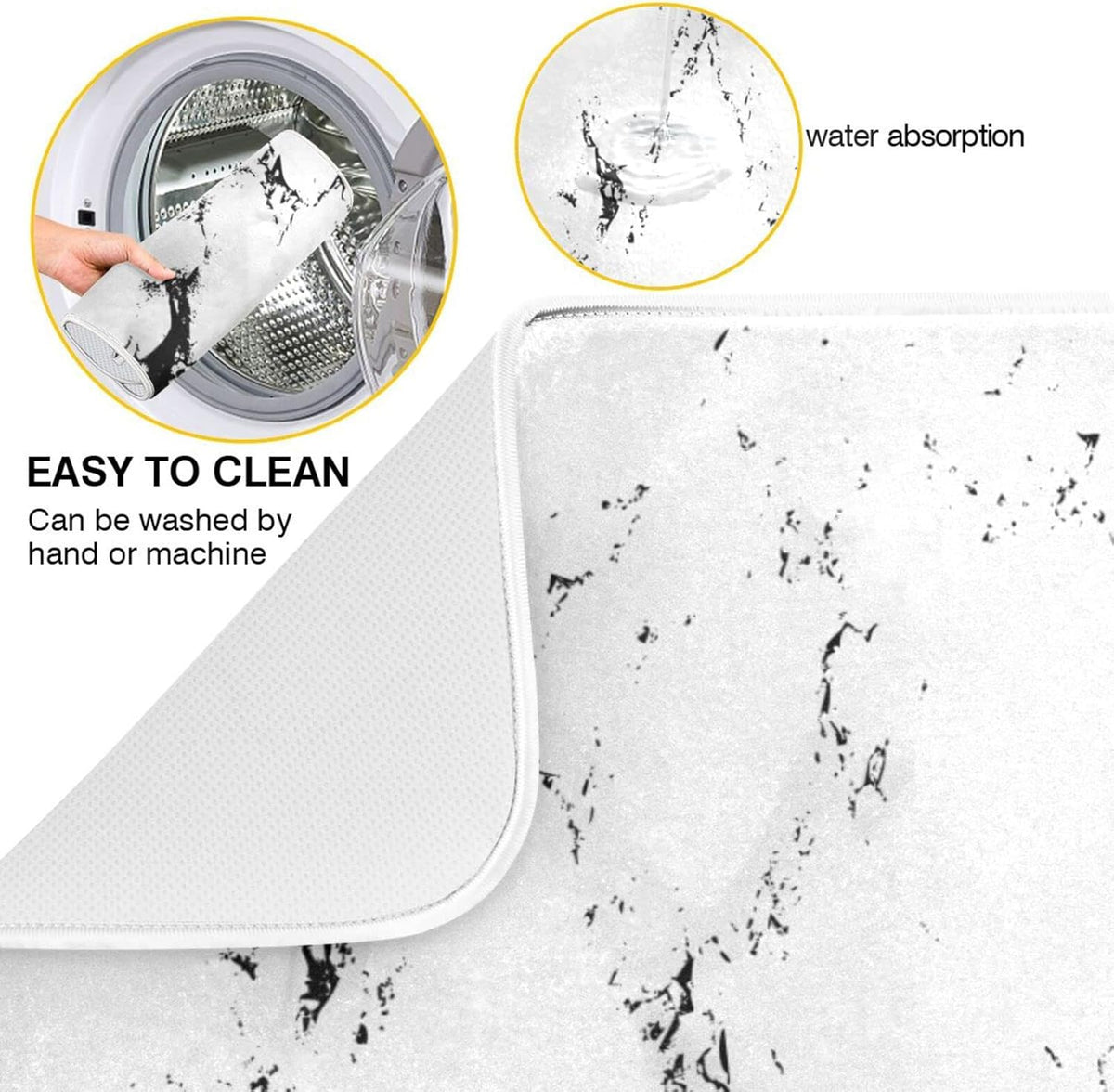 Super Absorbent Dish Drying Mat, Microfiber Fast-Drying Dish Mat, 16" x 18", Kitchen Dish Drying Pad, White Marble