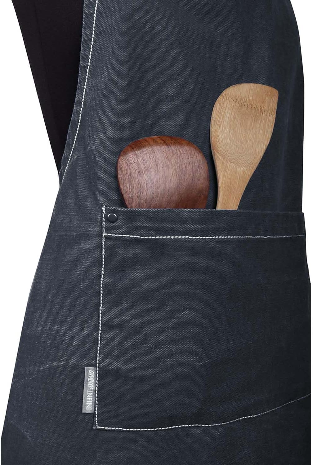 AMOUR INFINI Cotton Solid Aprons for Women with Pocket, Adjustable Strap and Waist Ties Washed Chef Aprons for Cooking, Baking and Gardening (27.5x33 Inches - Black)