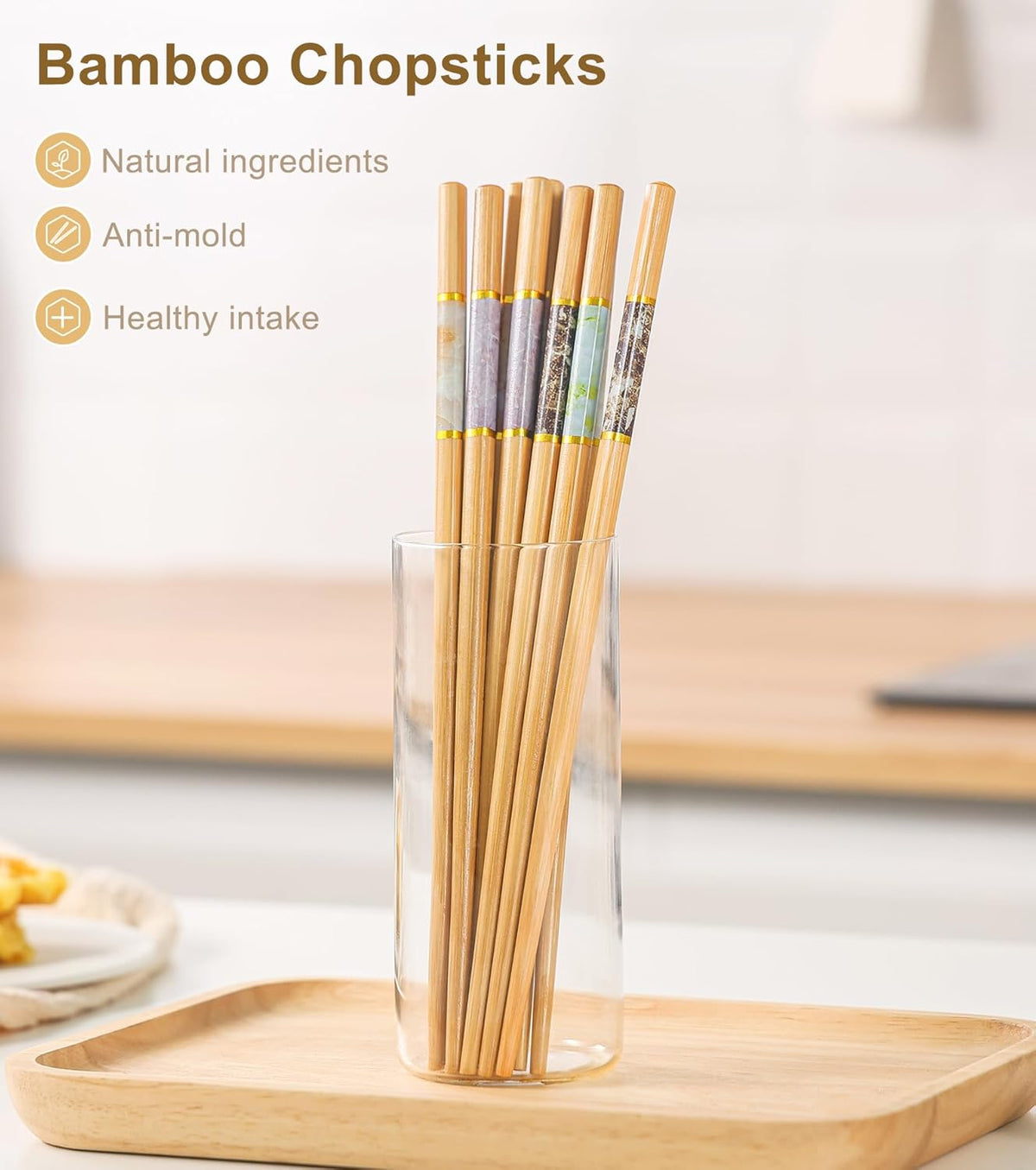 10Pairs Bamboo Chopstick Reusable Wooden Chop Sticks Washable Chinese Style 9.5Inch
