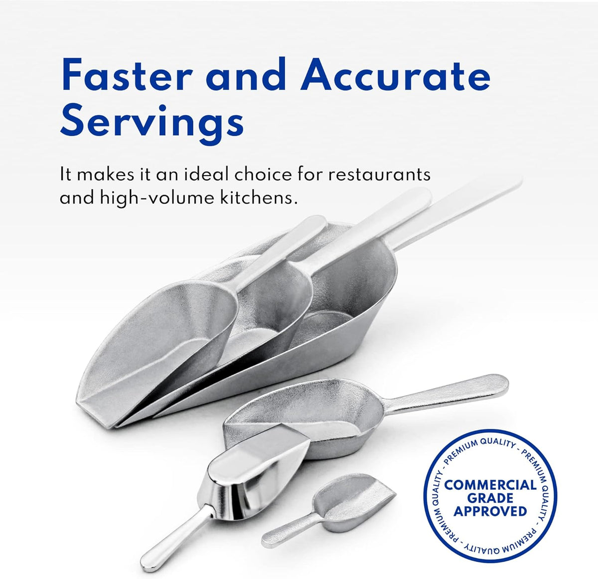 New Star Foodservice 34646 One-Piece Cast Aluminum Flat Bottom Bar Ice Flour Utility Scoop, 2-Ounce, Silver