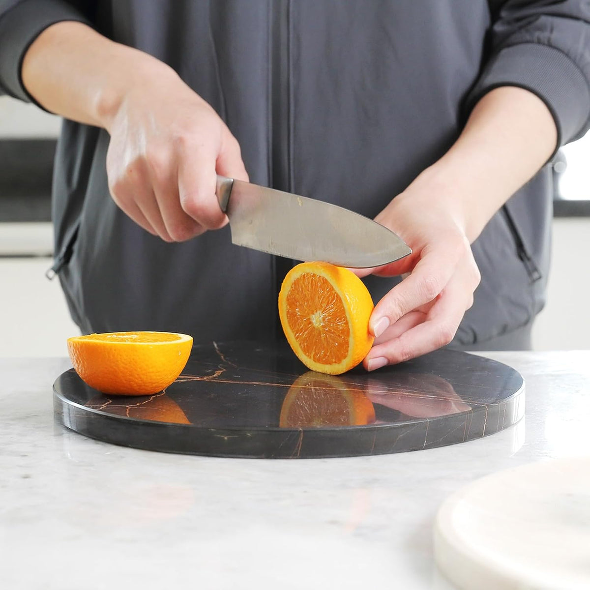 Koville Natural Marble Cutting Board for Kitchen, 11inch Round Hand Crafted Marble Slab for Cheese, Charcuterie, Pastry Board - Wedding Gift, House Warming Gift(NOIRAZIZA)