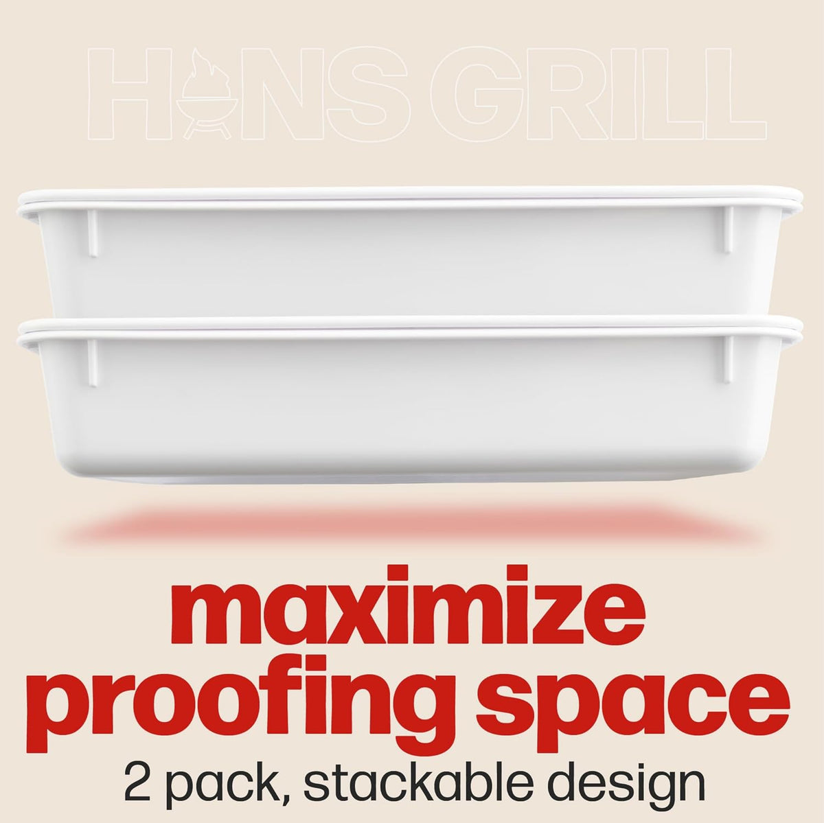 Hans Grill Pizza Dough Proofing Box - Pack of 2 Stackable BPA-Free Trays with Covers - Perfect as a Bread Proofing Box and Dough Container - Premium Quality Pizza Storage Container (2 Pack Large)