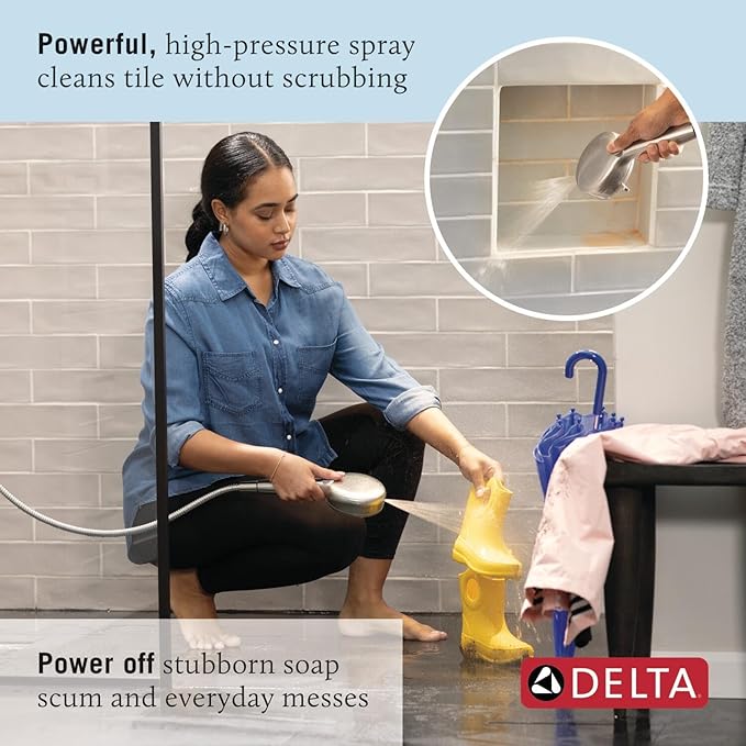 Delta Faucet ProClean Brushed Nickel Shower Head with Handheld, Showerhead with High Pressure Spray, Handheld Shower Head, 6 Spray Settings, SpotShield Brushed Nickel 75740SN