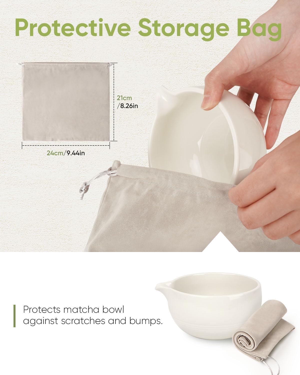 Traditional Matcha Bowl with Spout, Ceramic Matcha Tea Bowl (Chawan), Matcha Mixing Bowl for Whisking Matcha, Ivory White (18 Ounce)