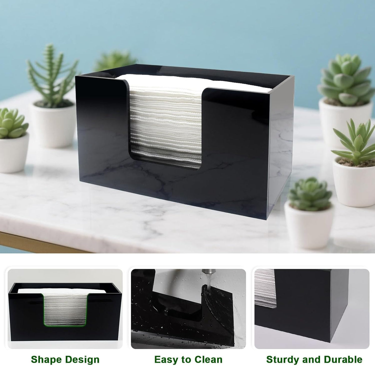 4Pack Paper Towel Holder Countertop, Acrylic Bathroom Paper Towel Holder, Black Napkin Holder for Kitchen, Countertop Multifold Z-fold C-fold,Trifold Paper Hand Towel Dispenser for Bathroom Toilet (4)