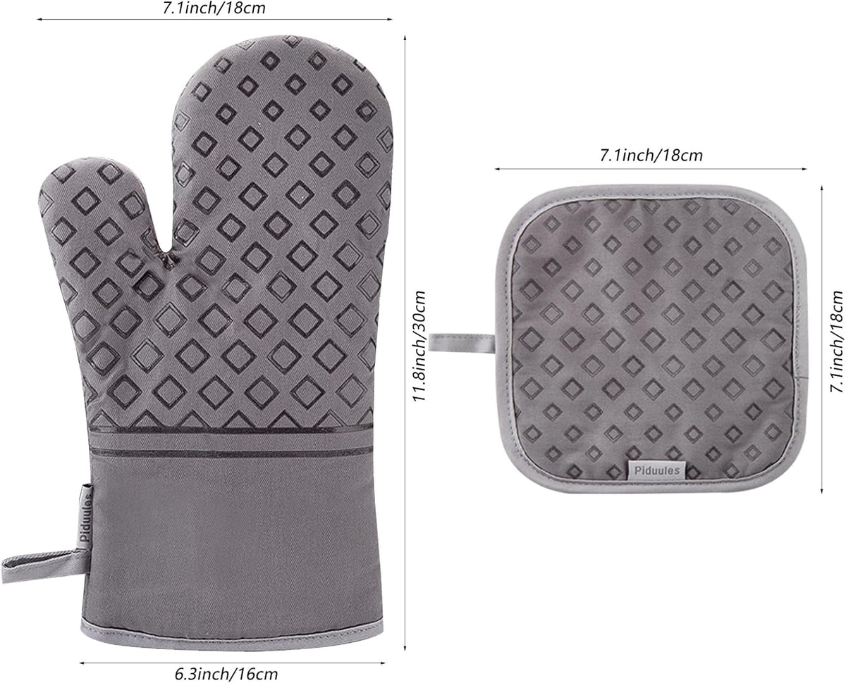 Set of 4 Oven Mitts and Pot Holders, 482 F Heat Resistant Hot Plate Moving Non-Slip Gloves for BBQ, Grill, Baking, Cooking, Oven, Microwave (Gray)