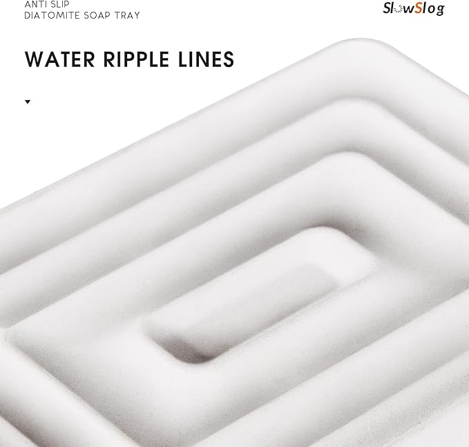 1 Pack Diatomite Soap Dish Holder, Quick Dry Stone Bath Tray, Diatomaceous Earth Stone Soap Holder, Water Absorbent Rectangular Soap Dish for Bar Soap, White