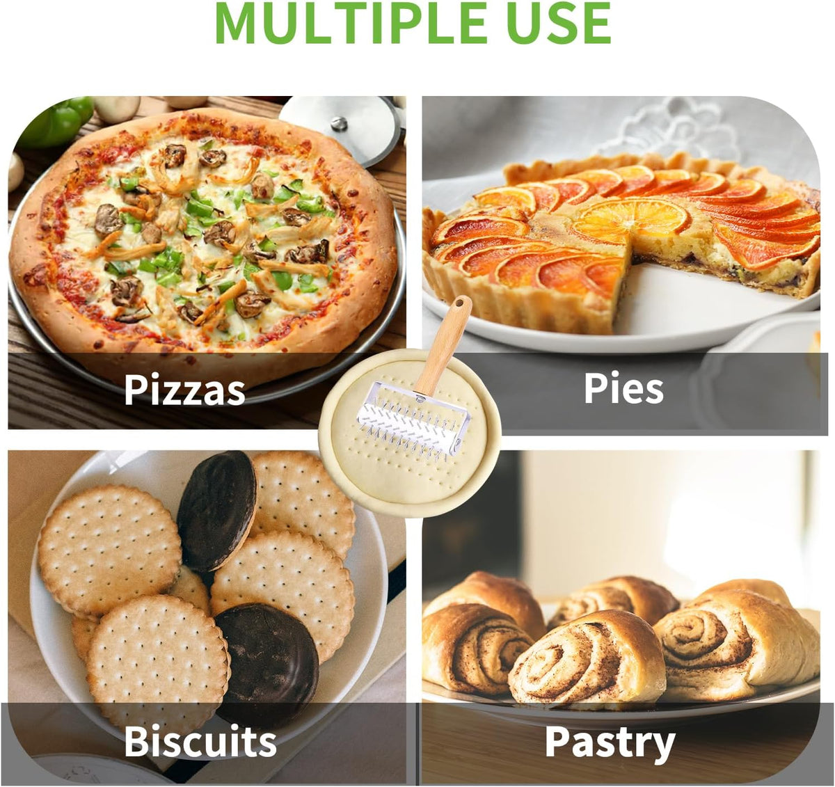 Pizza Dough Docker, Professional Dough Roller with Wooden Handle, Sturdy Pizza Docking Tool that Prevents Dough from Blistering, Time-Saver for Making Pizza Cookie Pie Pastry