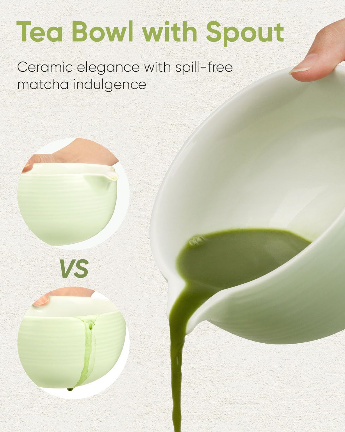 Traditional Matcha Bowl with Spout, Ceramic Matcha Tea Bowl (Chawan), Matcha Mixing Bowl for Whisking Matcha, Light Green (18 Ounce)