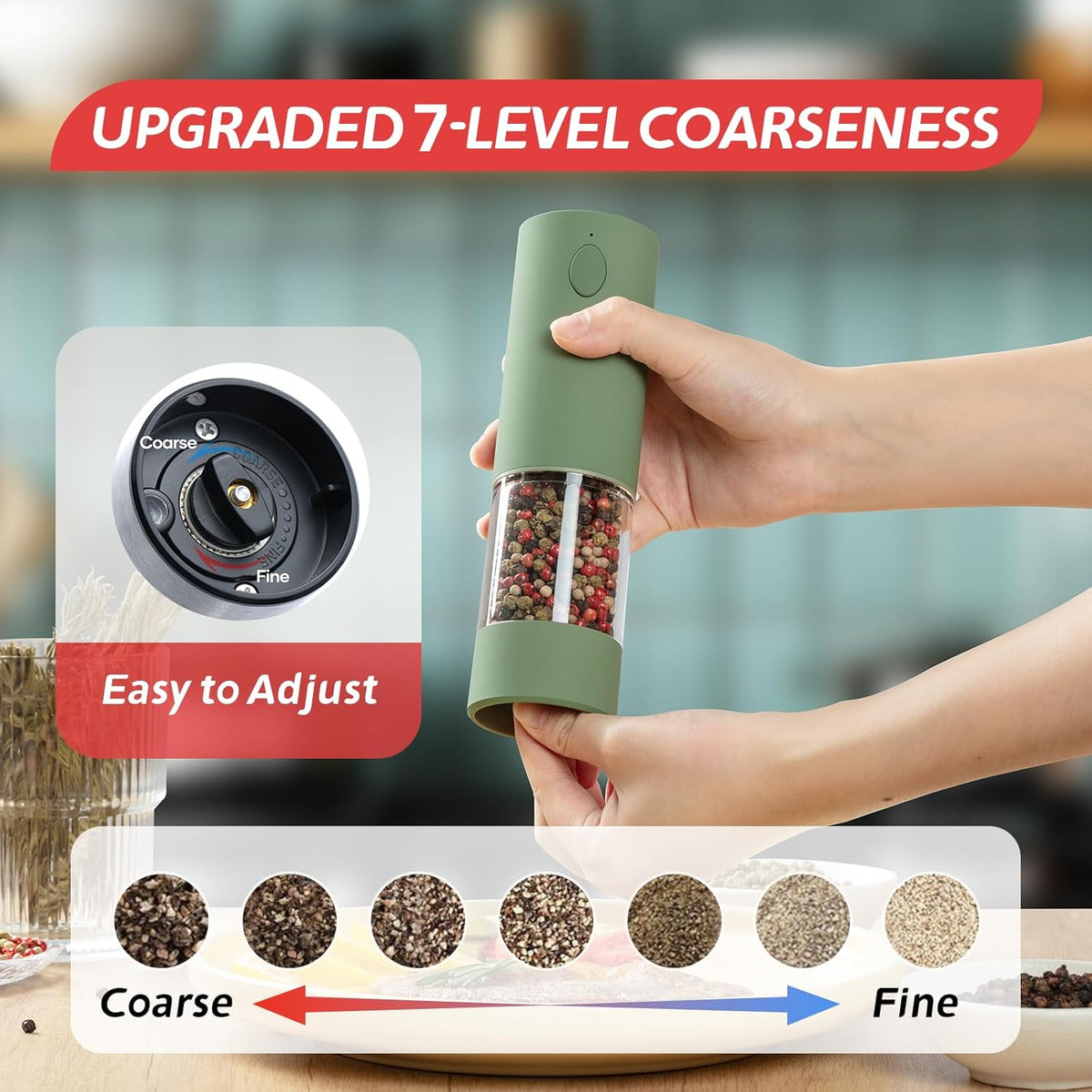 Electric Salt & Pepper Grinder Set (2 Pack) – USB Rechargeable, Adjustable Coarseness, One-Handed Operation with LED Light – Automatic Spice Mill Shaker for Kitchen, Dining, or Camping