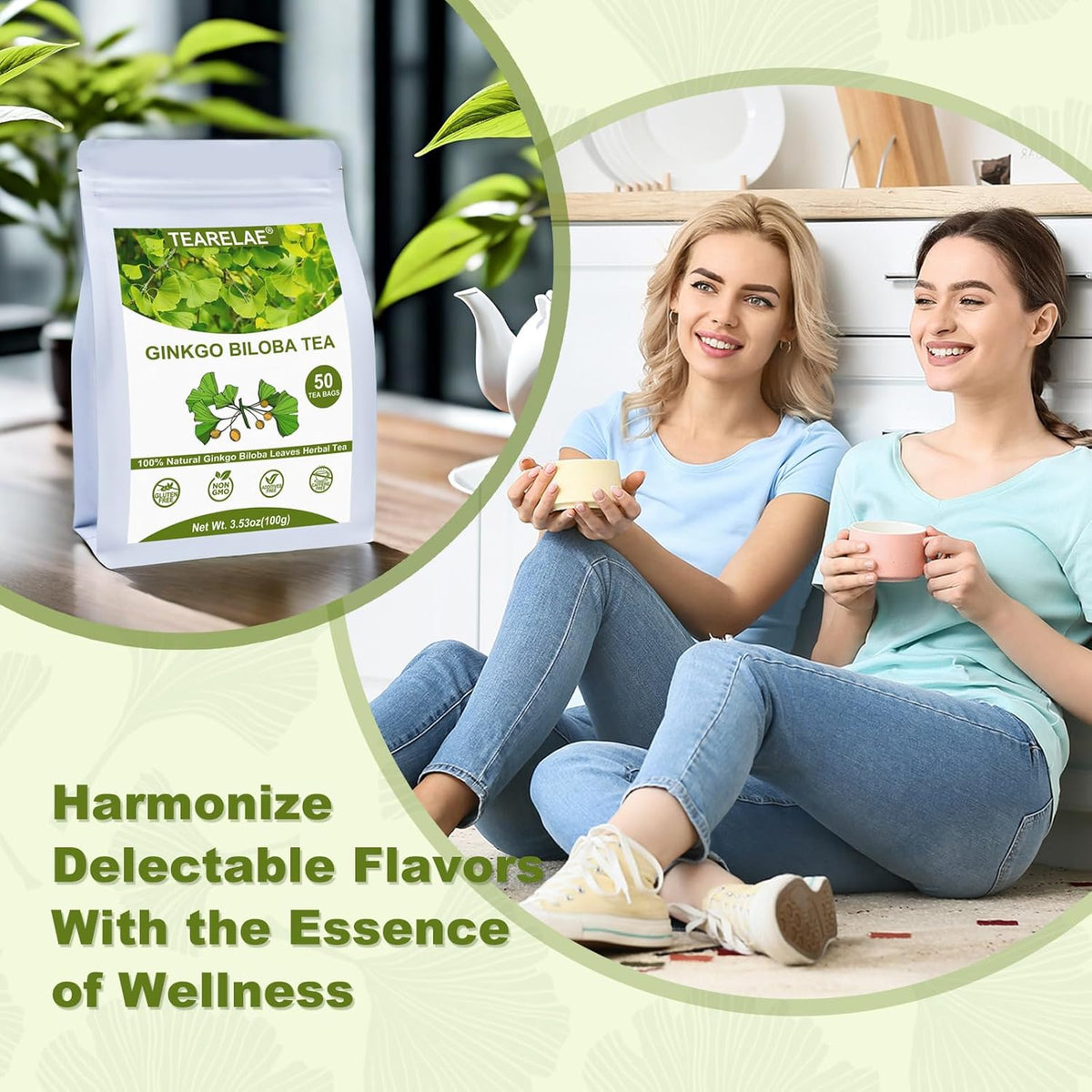 TEARELAE - Ginkgo Biloba Tea Bags, 50 Count - 100% Pure Ginkgo Biloba Leaves - Non-GMO - Naturally Caffeine-free Herbal Tea - Support Vision Health & Enhance Immunity