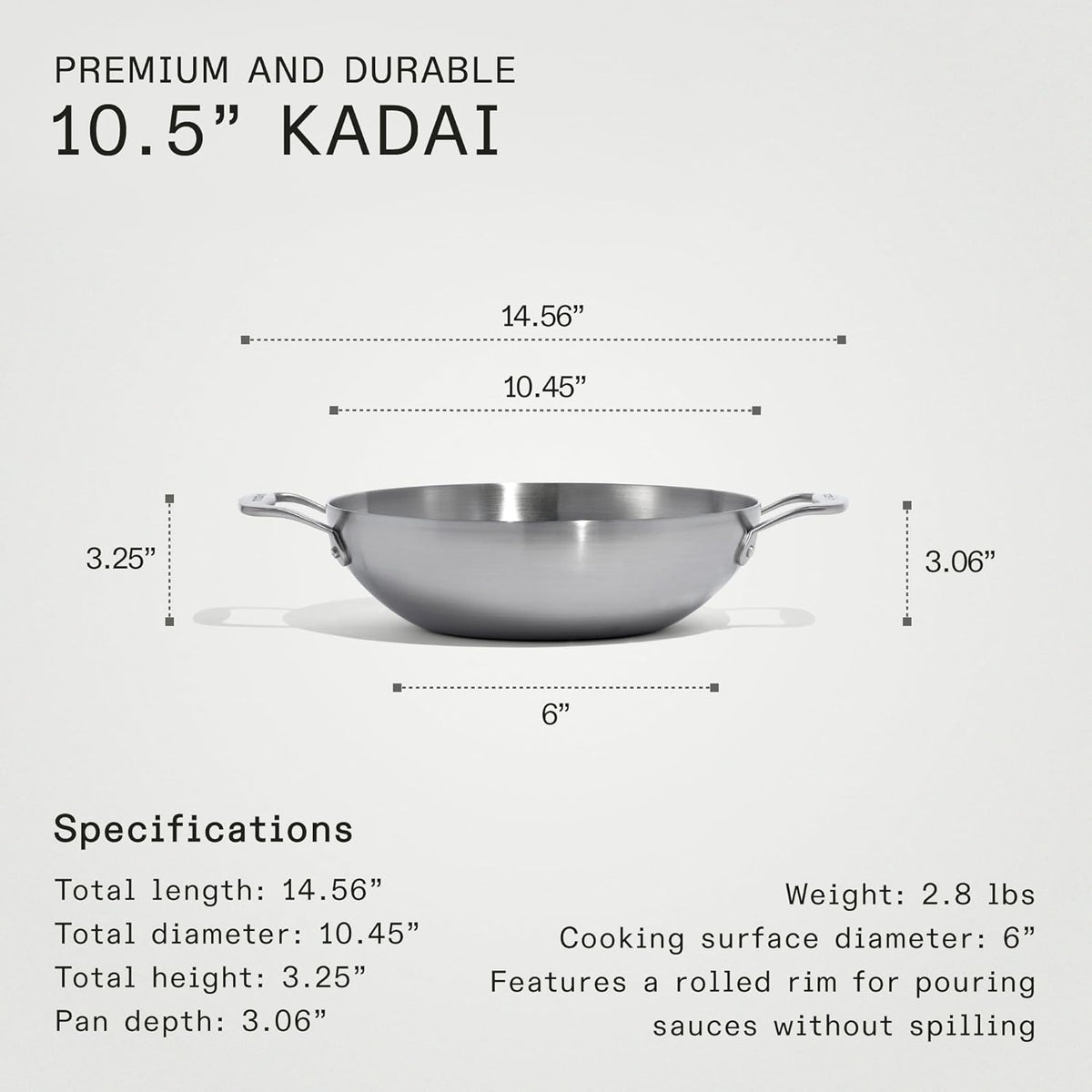 Made In Cookware - 10" Stainless Steel Kadai Pan - 5 Ply Stainless Clad - Professional Cookware - Induction Compatible