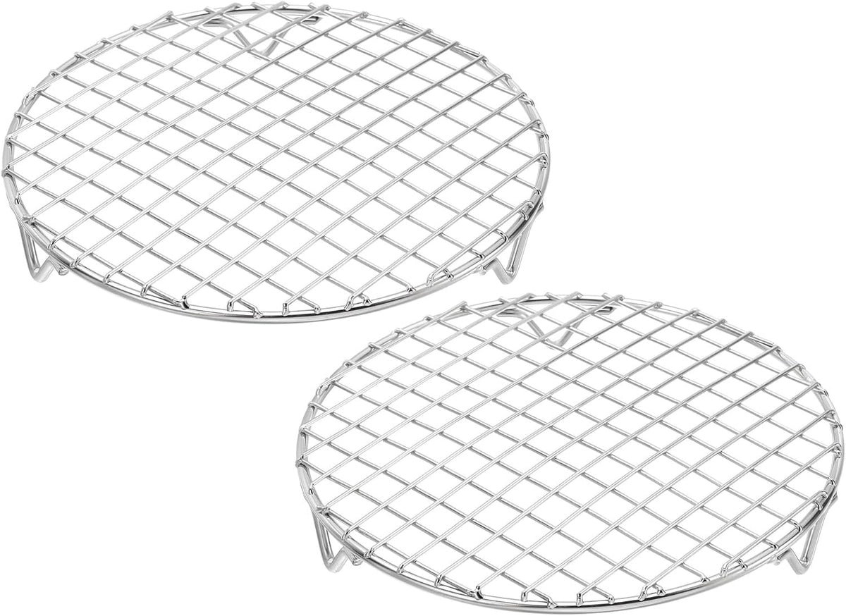uxcell 2 Pcs Round Cooking Rack with Legs, Dia 7.5 Inch 304 Stainless Steel Barbecue Grill for Cooking Baking Barbecue Air Fryer Racks, Silver