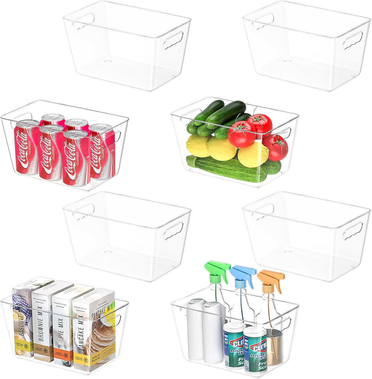 BALEINE Clear Plastic Storage Bins, Pantry Organization, BPA Free Stackable Refrigerator Organizers and Storage with Handles for Kitchen Fridge Cabinet Bathroom (8PK, 10.5x6x5)