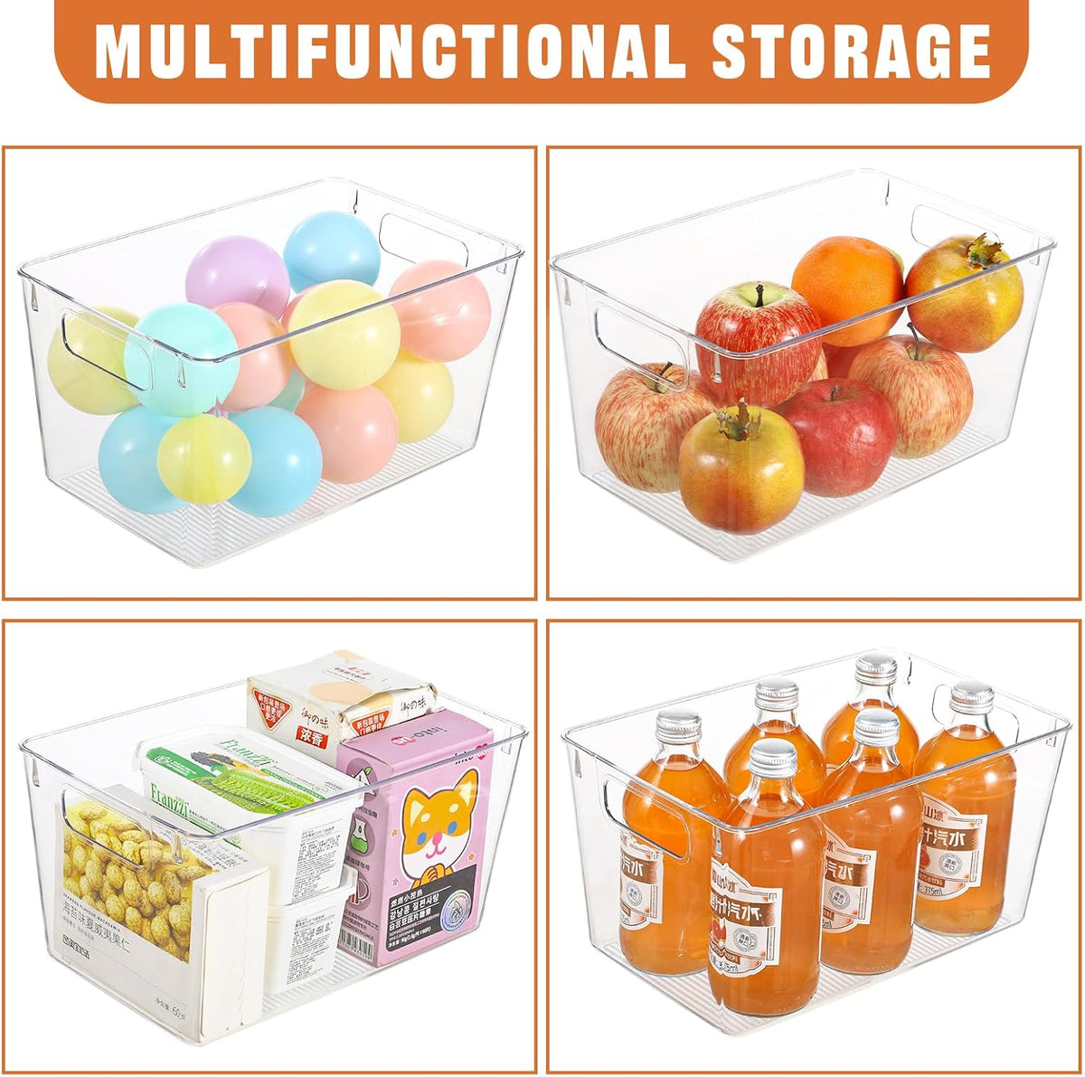 12 Pack Large Clear Plastic Storage Bins,Plastic Containers with Handle for Pantry Organizer and Storage,Perfect for Kitchen,Fridge,Cabinet, Closet,Bathroom Under Sink Storage