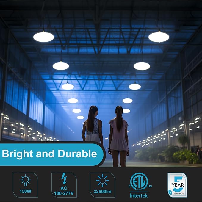 Lightdot Upgrade 150W LED High Bay Light AC100-277V 22500LM (Eqv. to 600W HPS/MH) UFO High Bay LED Shop Lights, ETL Listed UFO LED Lights with Plug for Warehouse-12Pack