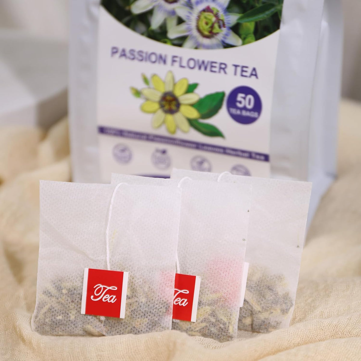 TEARELAE - Passion Flower Tea, 50 Count - Pure Passionflowers Leaves Tea Bags - Pasiflora Tea for Relaxation & Sleep- Non-GMO - Caffeine-Free