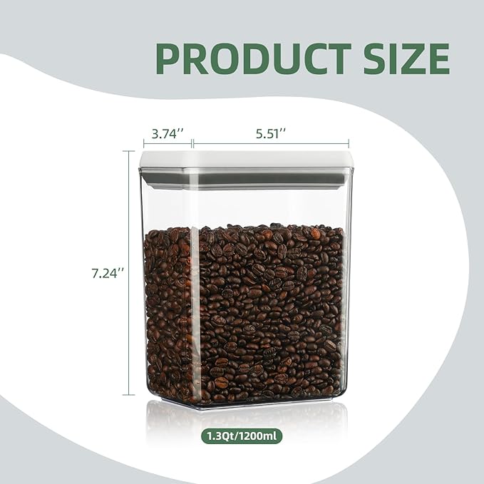 Food Airtight Containers storage with Lids 1200ml One Button Open/POP UP/Kitchen Storage Organization for Coffee Tea Brown Sugar Cereals