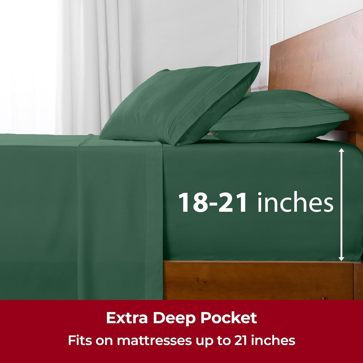Mellanni Extra Deep Twin XL Sheets - 3 PC Iconic Collection Bedding - Luxury, Ultra Soft, Cooling Bed Sheets - Wrinkle, Fade, Stain Resistant (Twin Extra Long, Emerald Green)