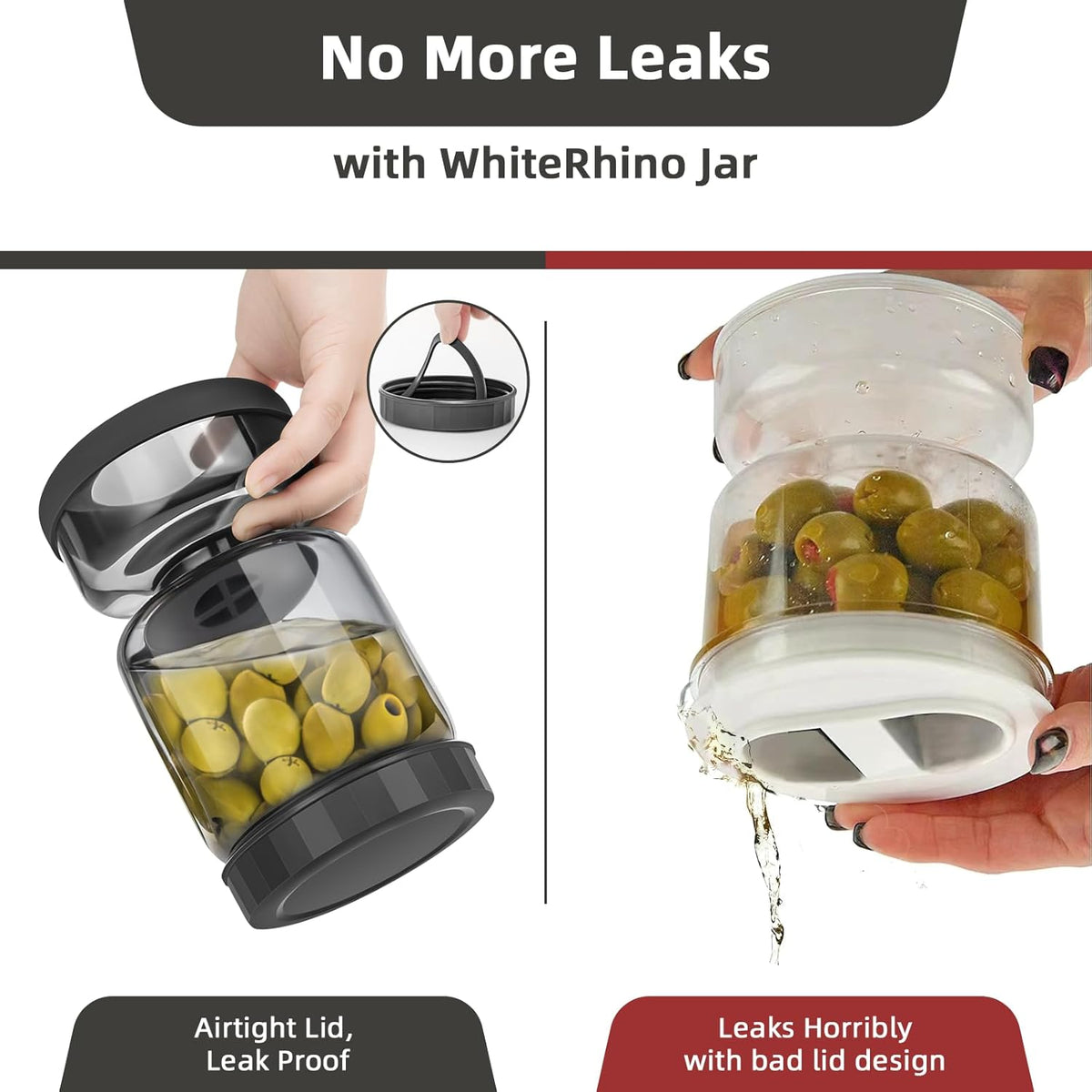 WhiteRhino Pickle Jar with Strainer Flip,34oz Pickle Container Pickle and Olive Hourglass Jar,Glass Flip Pickle Jar Juice Separator Jar with Airtight Lid for Jalapeno Gherkin