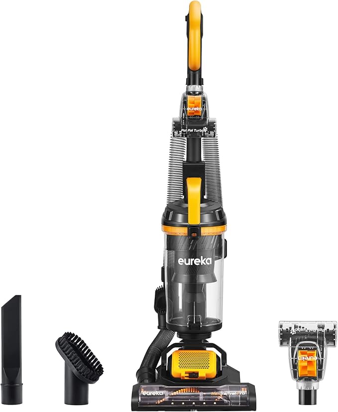 Eureka Powerful Upright Vacuum Cleaner for Home Pet Hair, Lightweight Household Upright Vacuum for Carpet and Hard Floor, MaxSwivel Pro NEU350 with Pet Tool, Yellow