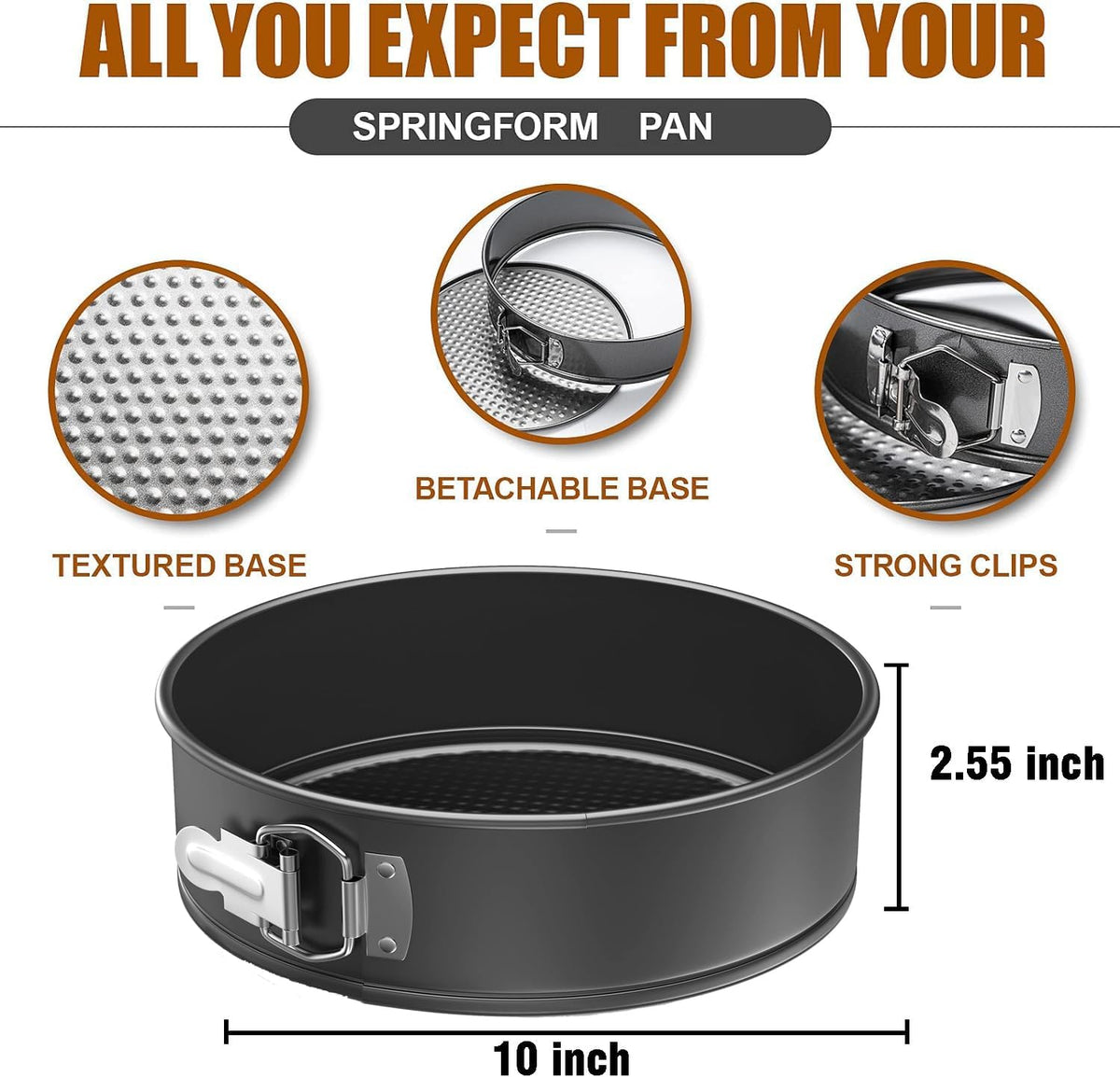 10 Inch Springform Pan Round Non Stick Cheesecake Pan Durable Baking Cake Pans with Removable Bottom Cake Molds for Baking