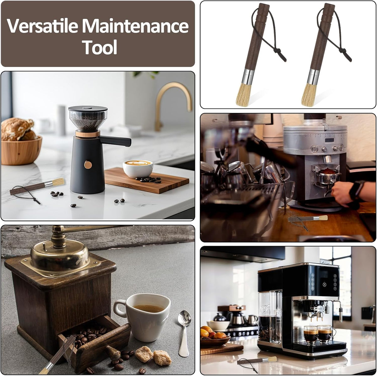 2 Pack Coffee Grinder Cleaning Brush, Coffee Brush with Wood Handle and Natural Bristles Brushes,Coffees Bar Accessories,Coffees Bar Espresso Grinder Brushes