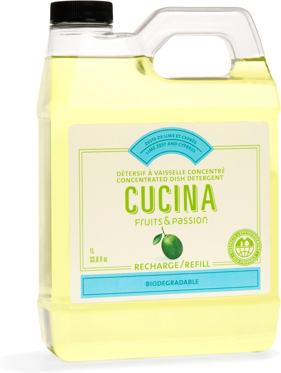 Fruits & Passion [Cucina] - Lime Zest & Cypress Tree Dish Soap Refill, All Natural Dish Detergent Liquid Refill, Vegan & Cruelty-Free, Clear Dish Soap Liquid Refill (33.8 fl oz)