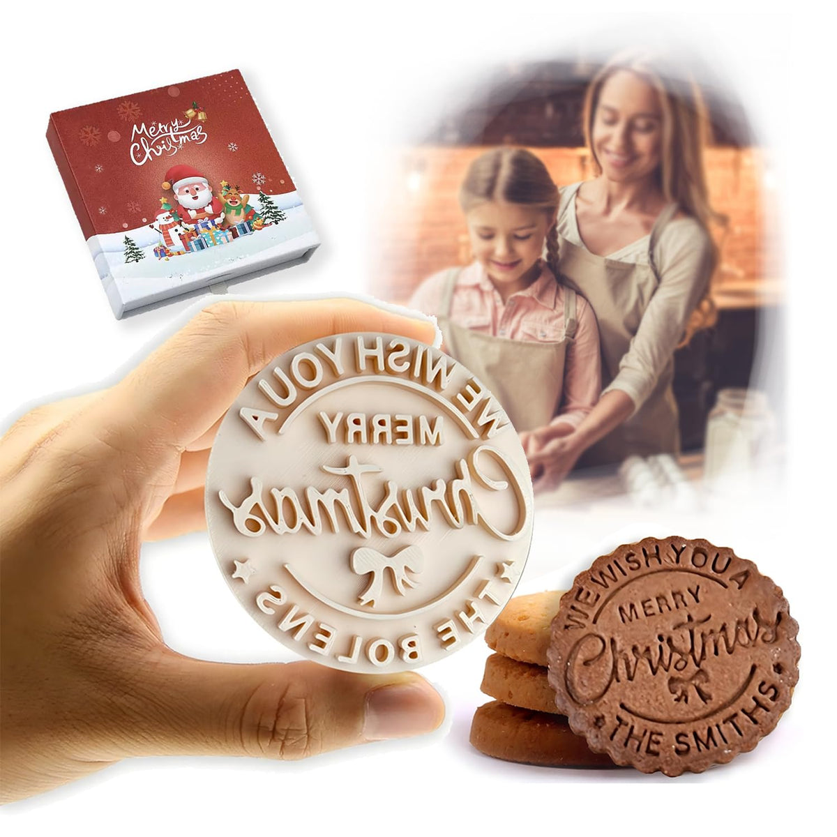 Personalized Christmas Cookie Stamps Customizable Name Cookie Stamps With Handle Cutter For Cookie Baking Decorating Cakes And Handmade Christmas Gifts Perfect (Concave cookie design)