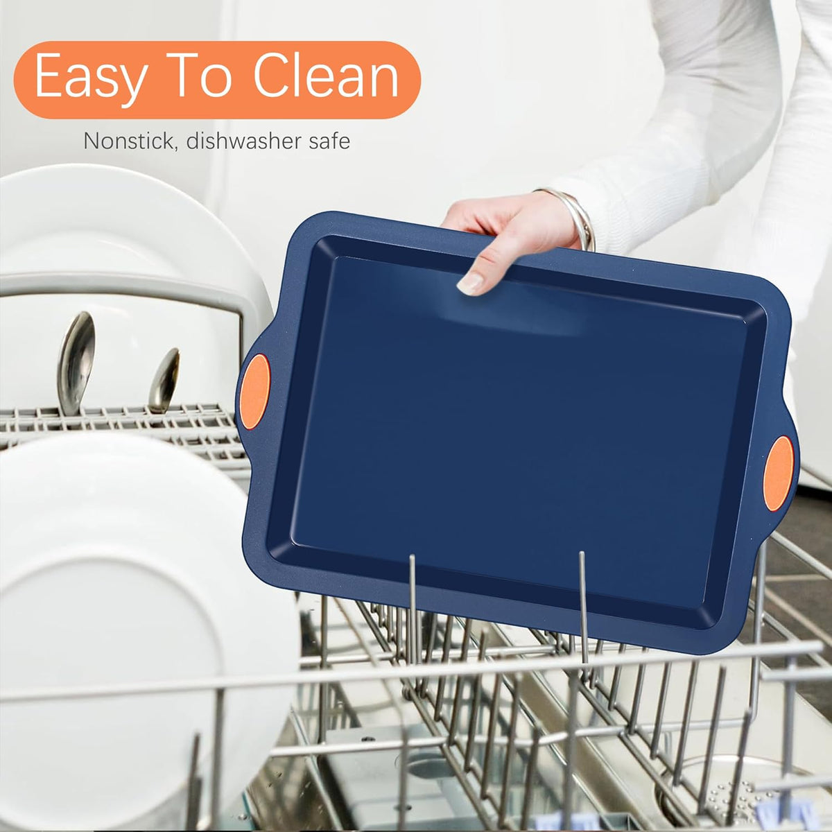 To encounter Silicone Baking Pans Set, 4 Pieces Nonstick Bakeware Set with Baking Pans, Baking Sheets, Cookie Sheets, Cake Pan with Grips and Metal Reinforced Frame More Strength, Navy Blue