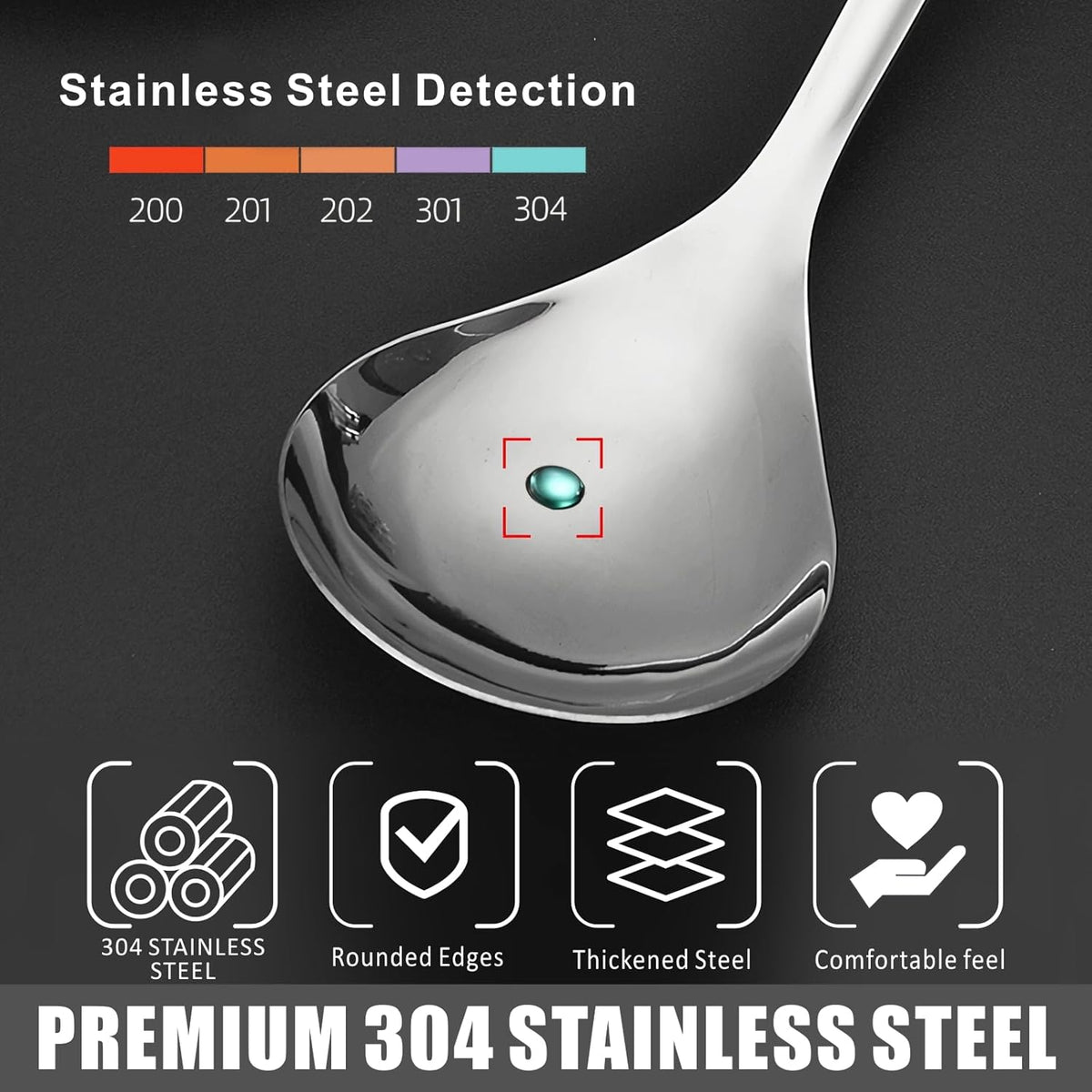 Large Serving Cooking Spoon Set, Stainless Steel Soup Gravy Ladle, Solid Slotted Metal，for Mixing, Serving, Stirring (2-Piece)