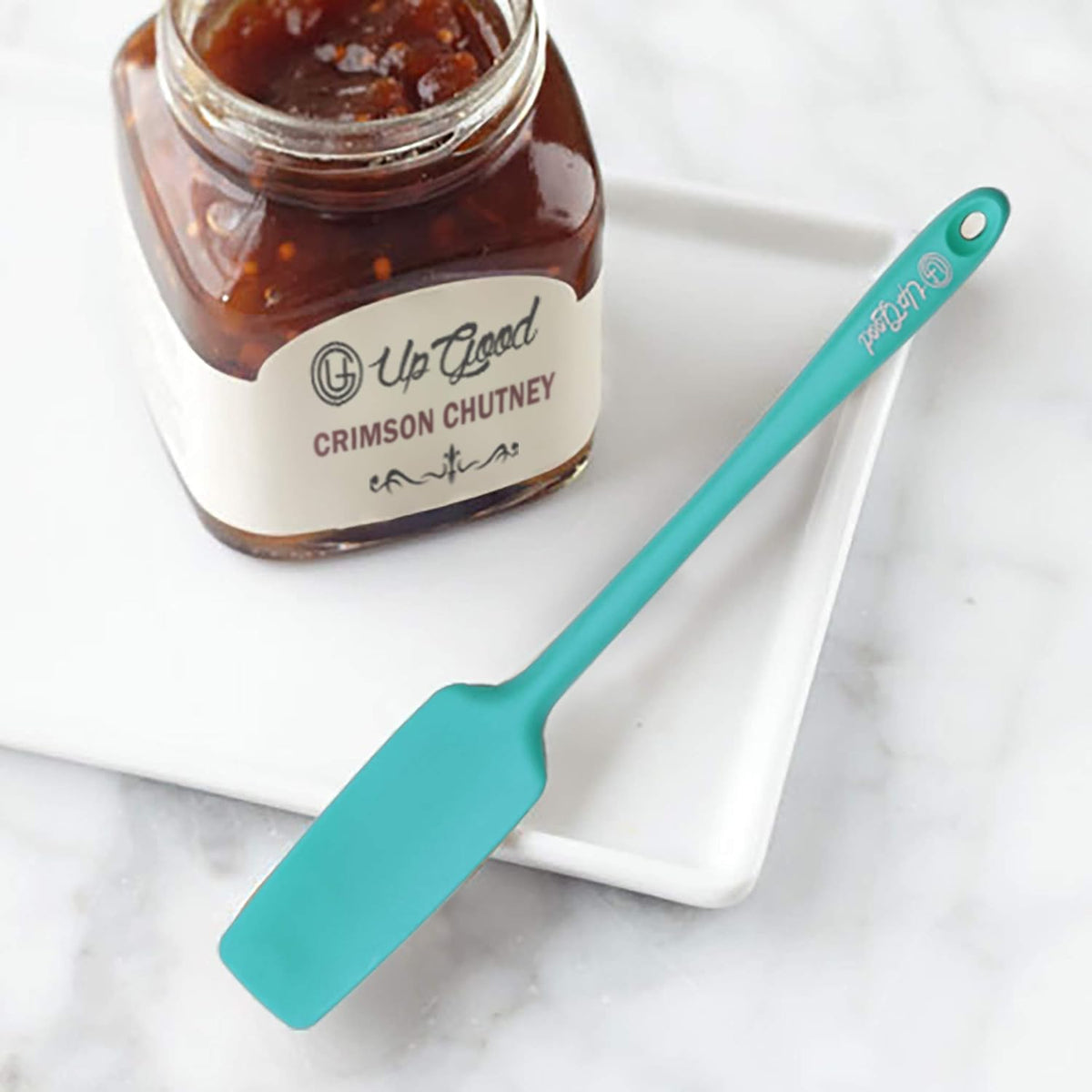 Silicone Jar Spatula | 600F Heat Resistant Non-Stick Rubber Scraper | Perfect for Jars, Smoothies, Blenders | One Piece Utensils | Durable Kitchen Cookware (UpGood Professional Spatulas, Teal)