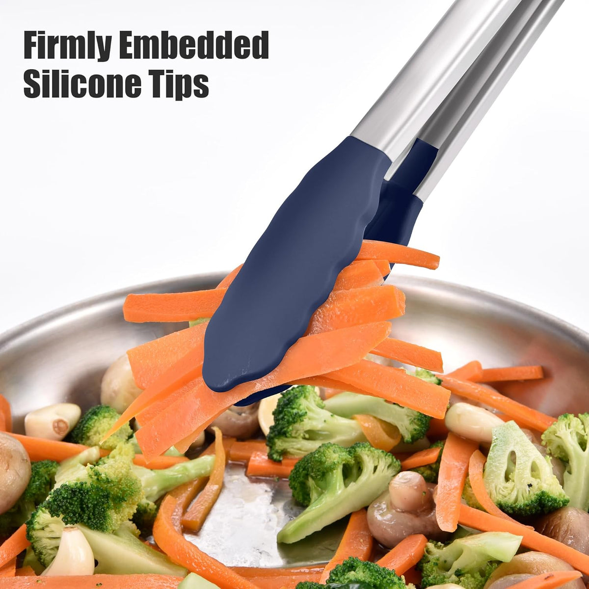 Doosu Kitchen Tong for Cooking: 600°F Heat-Resistant Silicone Food Tong, Stainless Steel Locking Tongs for BBQ (12in, Blue)