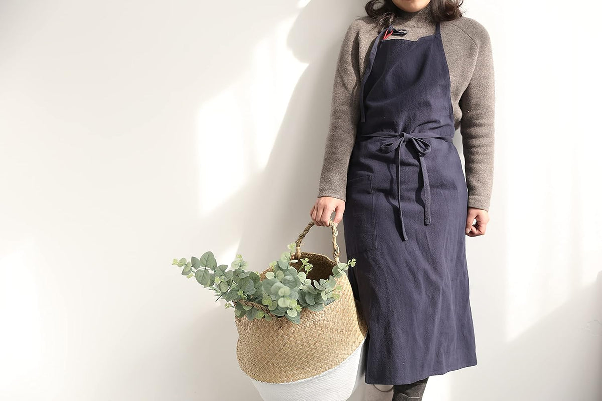 HANEE Kitchen Apron for Women & Men (9 Colors) Linen Cooking Aprons with pocket