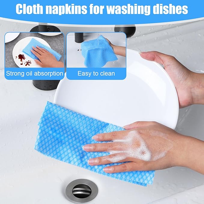 JIEYAO 300 Pcs Disposable Dish Cloths, Non-Woven Cleaning Towels Reusable Kitchen Handy Wipes 15.7x13.7 Inch Blue Disposable Rags for Kitchen Bathroom Office Household Cleaning