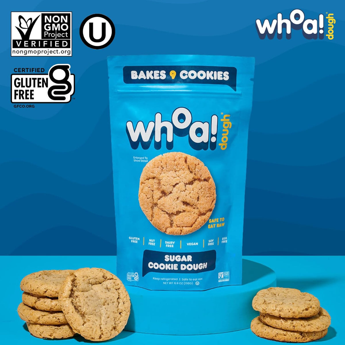 Whoa Dough Ready to Bake Cookie Dough Sugar Cookie – Certified Non-GMO, Kosher, Gluten Free – Plant-Based Snack Dough Made with Real Ingredients – 24 Pack