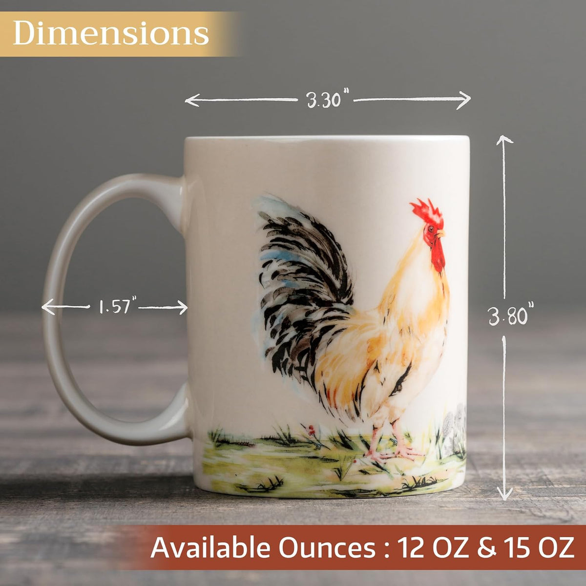 Maison d' Hermine Coffee Mug with Handles Fine Bone China Mugs Pack of One Tea Cups for Hot Beverages Cappuccino Latte Home Restaurant Office Perfect for Gift (Campagne - Coq, 15 Ounce)