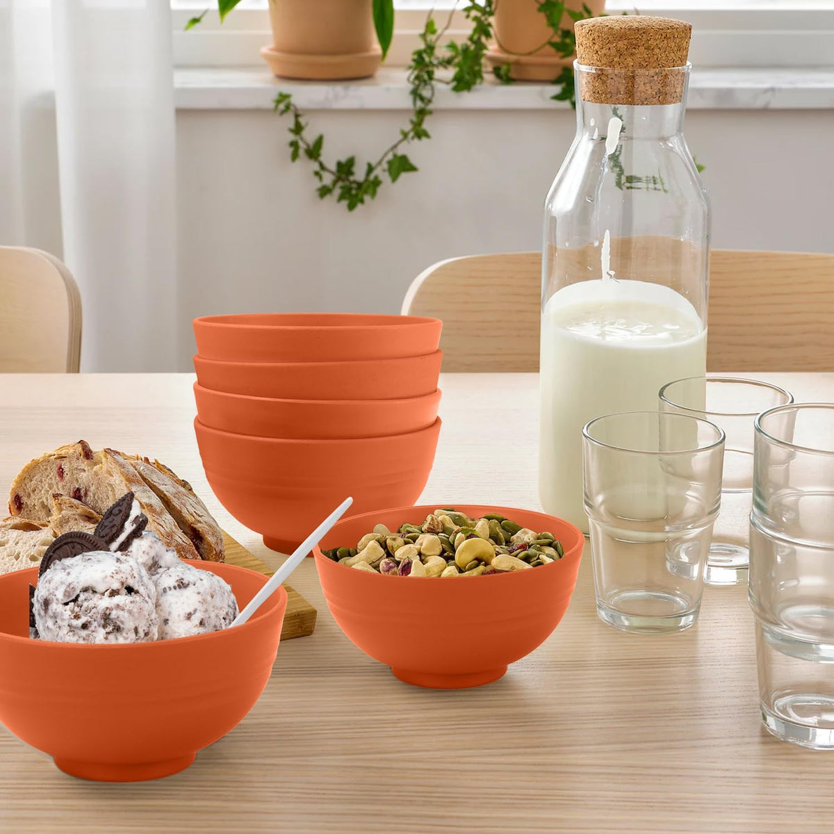 wheat straw small bowls 10oz set of 8 - Unbreakable Dessert Bowls - Mini Bowl Sets for Ice Cream,Snack and Fruits - Microwave & Dishwasher Safe Appetizer Bowls. Orange