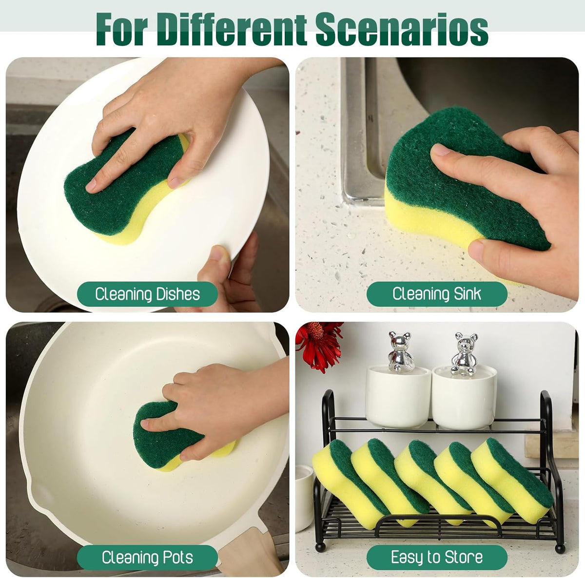 Tanlade 120 Pcs Individually Wrapped Sponges Kitchen Bulk Non Scratch Scouring Sponges for Dishes Household Cleaning Travel Apartments Hotel Car