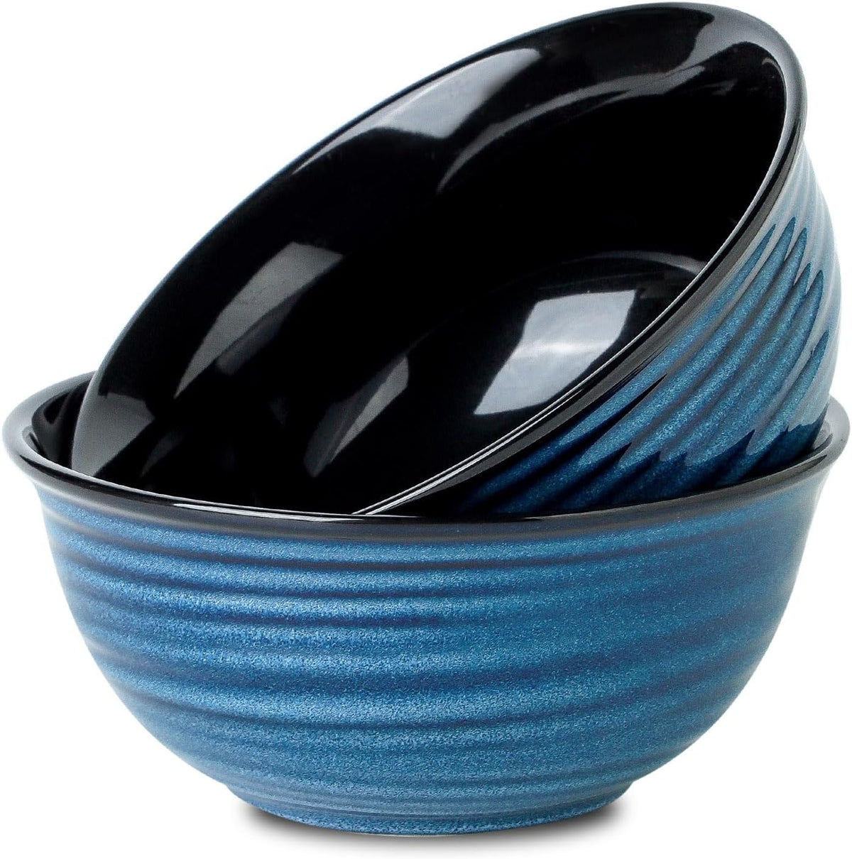 MEKY 65oz Ceramic Mixing Bowls Set of 2, Deep Large Ribbed Serving Bowls for Salad, Pasta, Ramen, Soup, Durable Kitchen Bowl Set, Microwave Oven Dishwasher Safe Porcelain，Blue