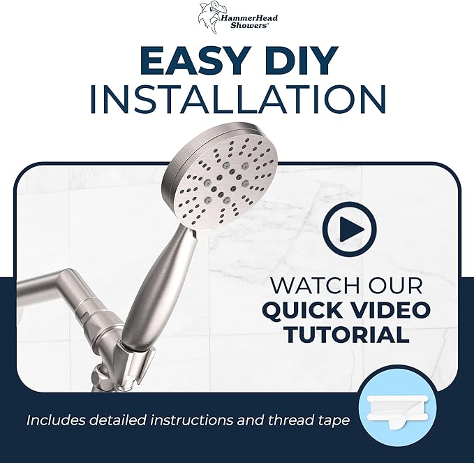 HammerHead Showers Solid Metal 3-Spray Handheld Shower Head with Long Hose and Holder, High Pressure, Wide/Massage/Mist Sprays, Brushed Nickel, 1.75 GPM