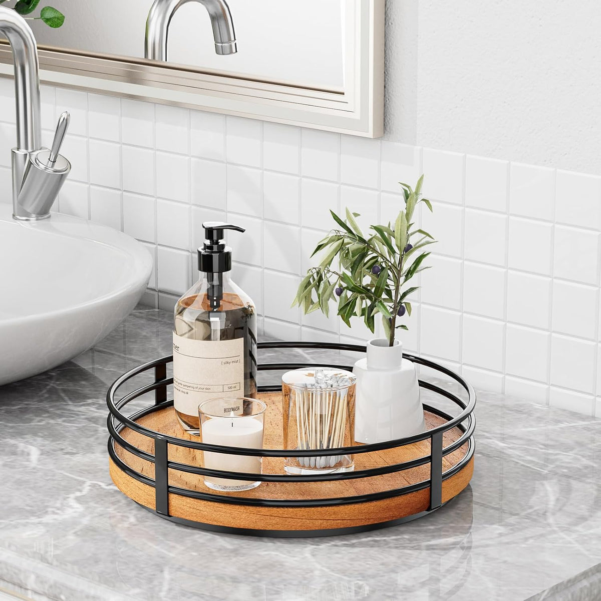 Wood Lazy Susan Turntable Organizer - 11" Round Wooden Lazy Susan for Cabinet Kitchen Countertop Dining Table Pantry Cupboard Bathroom Coffee Bar Spice Storage Home Decor