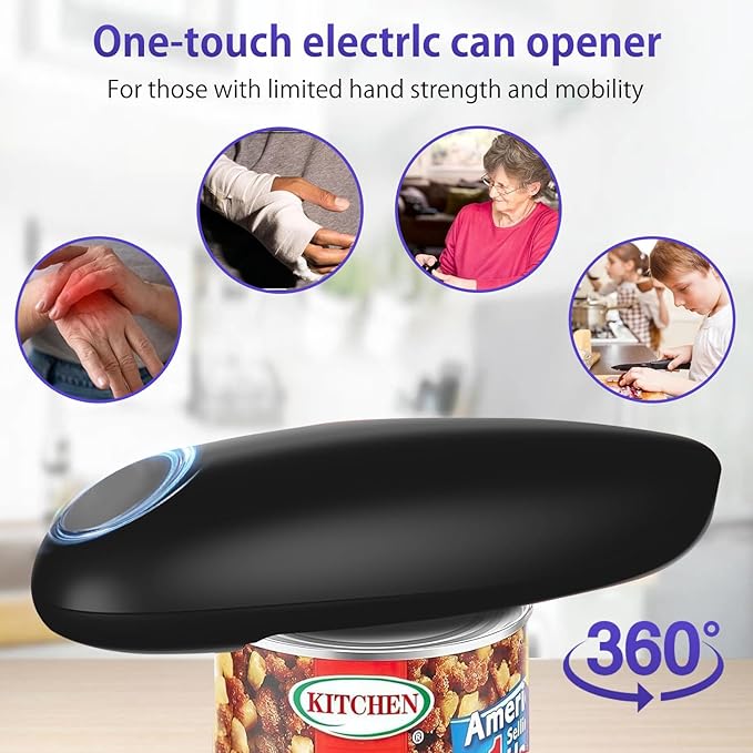 Electric Can Opener, Automatic Handheld One-touch Can opener, Smooth Edge Kitchen Gadget Can Openers for Seniors with Arthritis