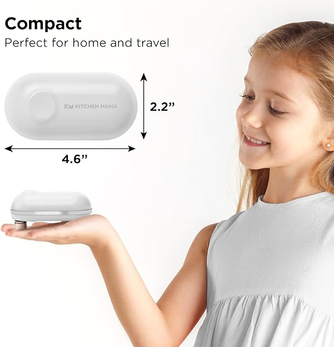 Kitchen Mama Mini Plus Rechargeable Electric Can Opener: USB-C Charging, Hands-Free, Auto Stop, Compact, Cordless, Smooth Edge - Perfect for Seniors with Arthritis, Home, and Travel (White)