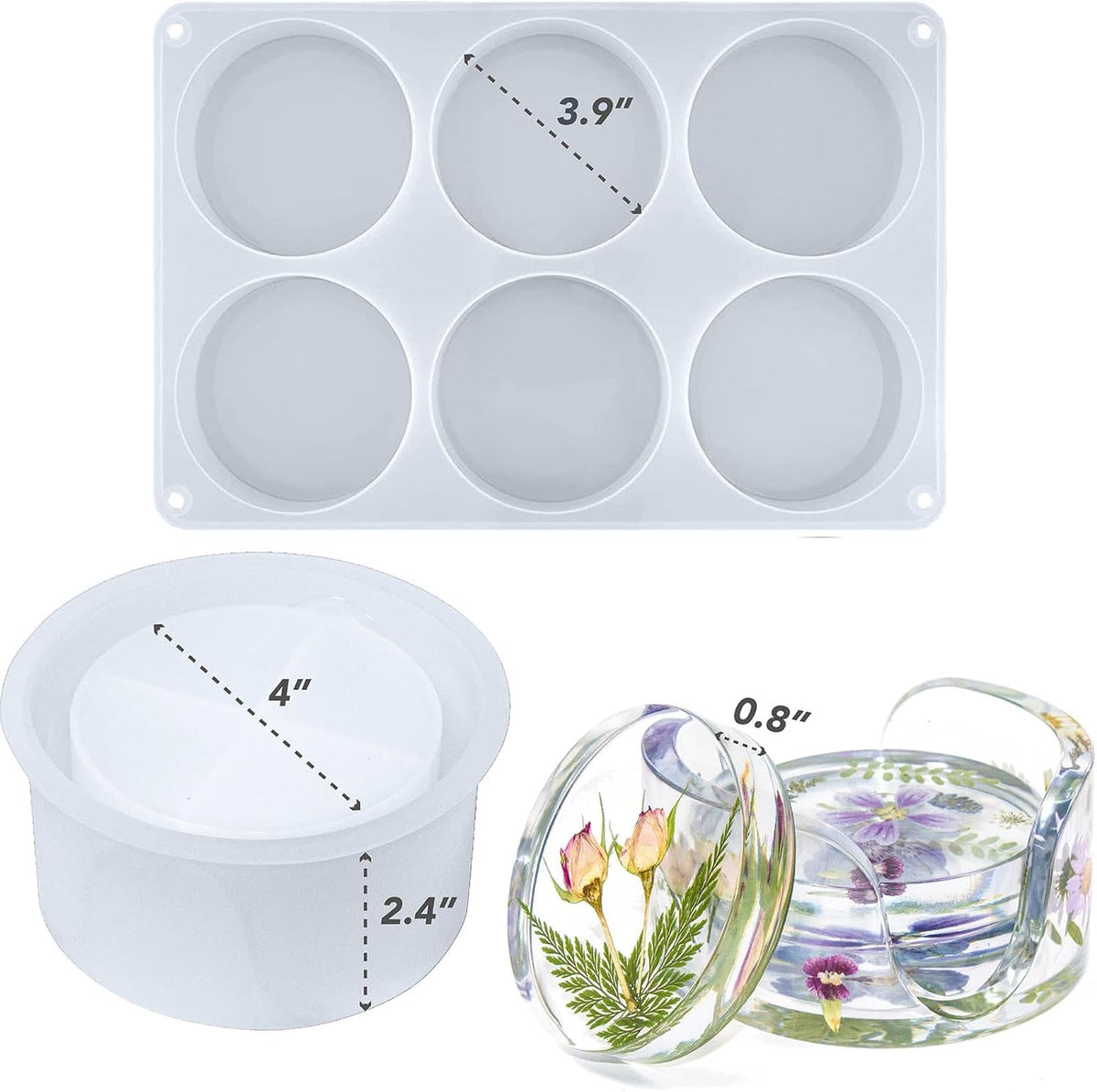 6-Cavity Deep Coaster Molds with 4 Inches Thickened Coaster Holder Silicone Mold for Epoxy Resin, Coaster Resin Molds for DIY Art Craft Cup Mats Flower Bouquet