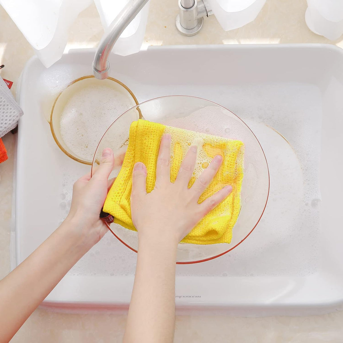 Homaxy 100% Cotton Waffle Weave Kitchen Dish Cloths, Ultra Soft Absorbent Quick Drying Dish Towels, 12 x 12 Inches, 6-Pack, Yellow